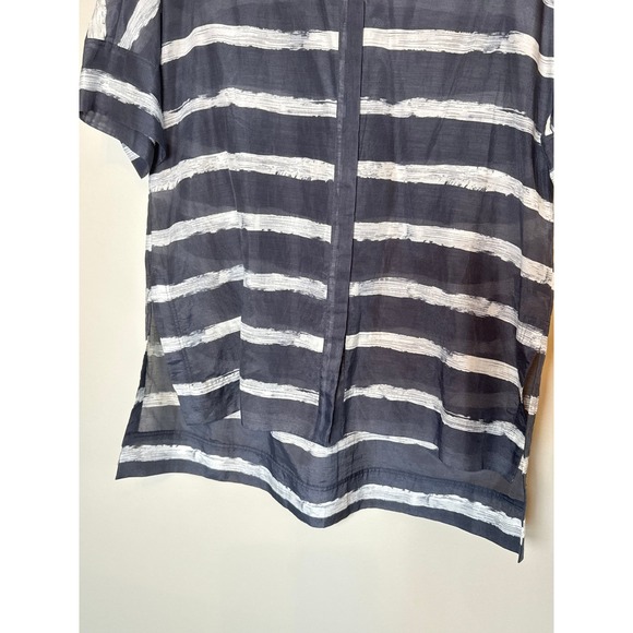 Lafayette 148 New York • Silk Blend Striped Short Sleeve Button Up Shirt Top M‎ - Picture 4 of 7